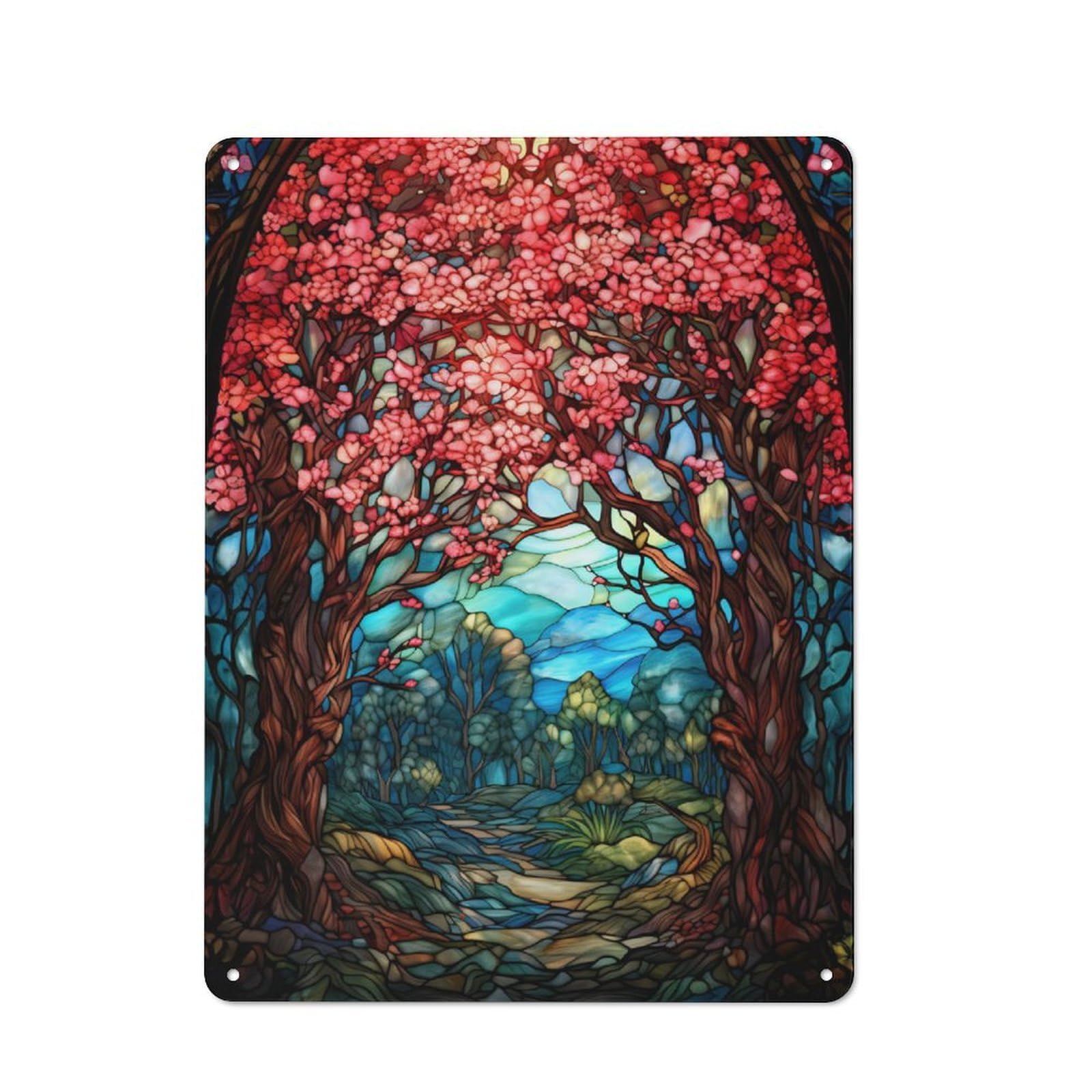 Junmoney Cherry Blossom Glass Tin Wall Plaque 40X30cm With For Home Office Or Studio, A New Home Present For Creative Workspace Decorators