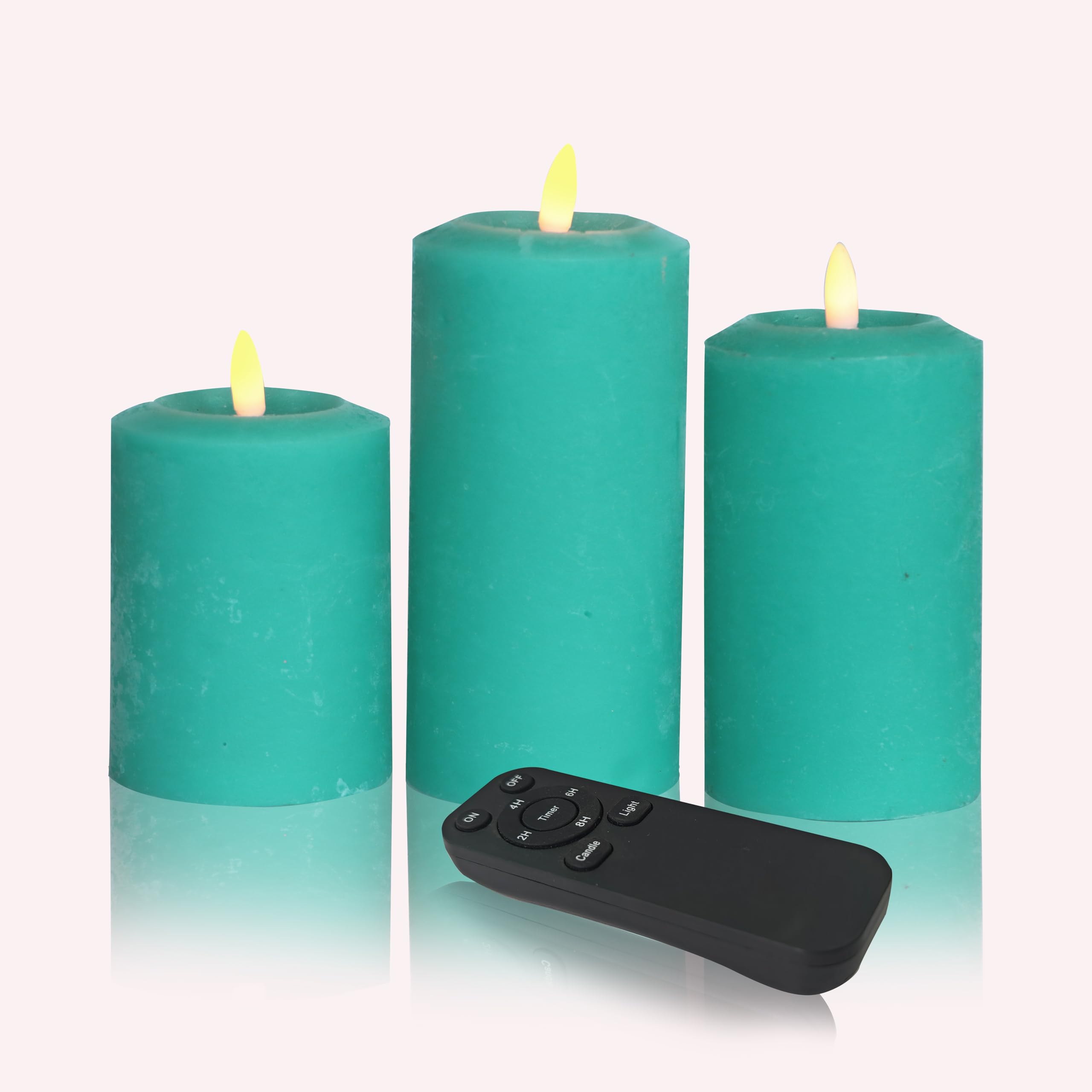 Peacock Blue Real Wax Battery Operated Flameless Candles Remote Timer 3 PCS