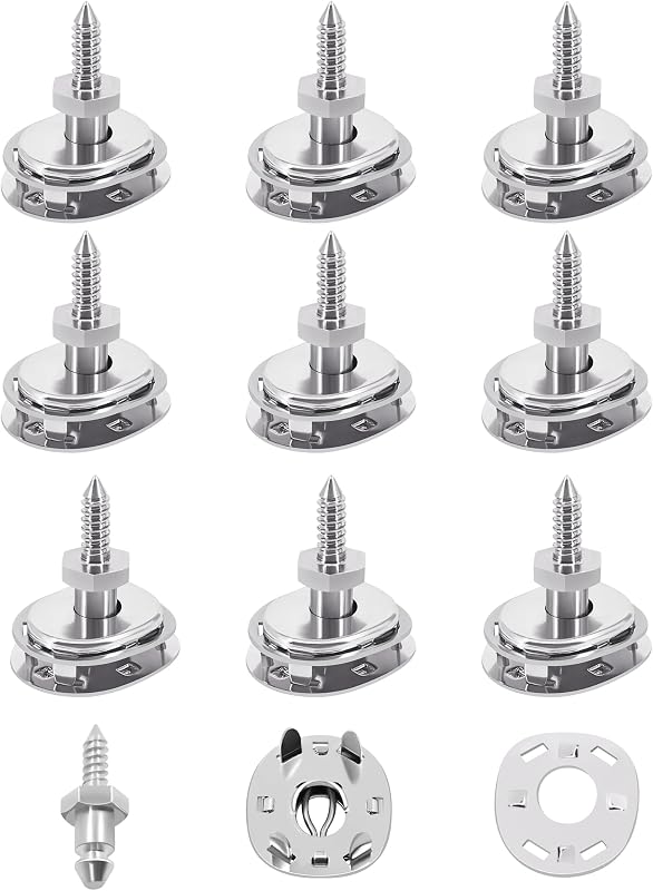 Nerites Boat 1/2" Lift Dot Fasteners Marine Tarp Canvas Lift The Dot Socket, Clinch Plate & 1/2 inches Wood Screw Stud, Grade Stainless Steel Caravan Covers Snaps Fasteners (Set of 10)