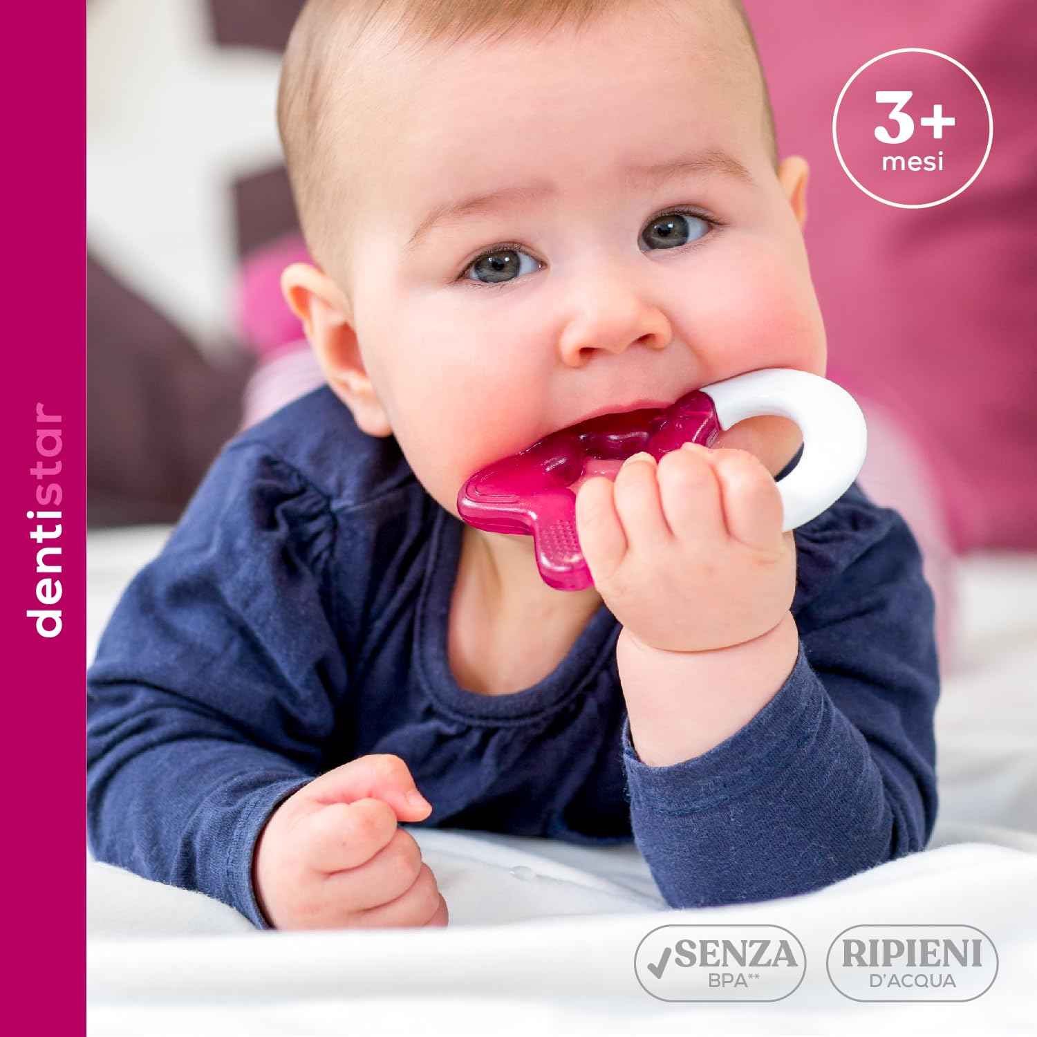 Dentistar Set di 2 massaggiagengive rinfrescanti per bambini dai 3 mesi in su - Ausilio rinfrescante per la dentizione e giocattolo per la dentizione per neonati e bambini piccoli - Senza BPA - Rosa