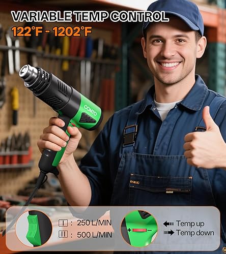Miniatura 2 de Pistola de calor industrial de 1800 W, calentamiento rápido, control de temperatura variable de 122 ℉ a 1202 ℉, protección contra