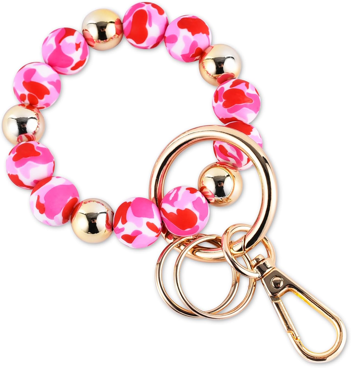 Junyuerly Wristlet Keychain Silicone Beaded Key Ring Bracelet for Women Elastic Bangle Key Chain Holder