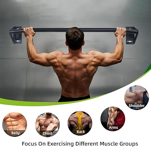 Miniatura 4 de Barra de dominadas resistente montada en la pared con banda de asistencia, barra de dominadas de entrenamiento de fuerza para marco de puerta, barra