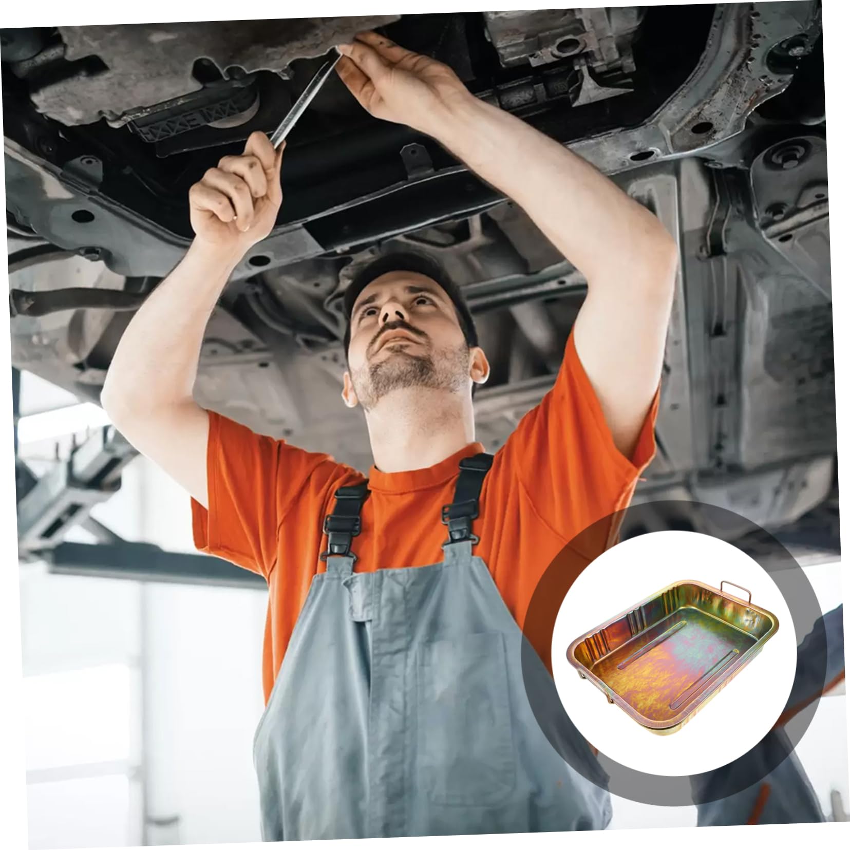 Cabilock Bac de Récupération D’Huile Moteur Facile à Nettoyer en Acier, Plateau de Vidange pour Essence et Huile Usagée Atelier Automobile