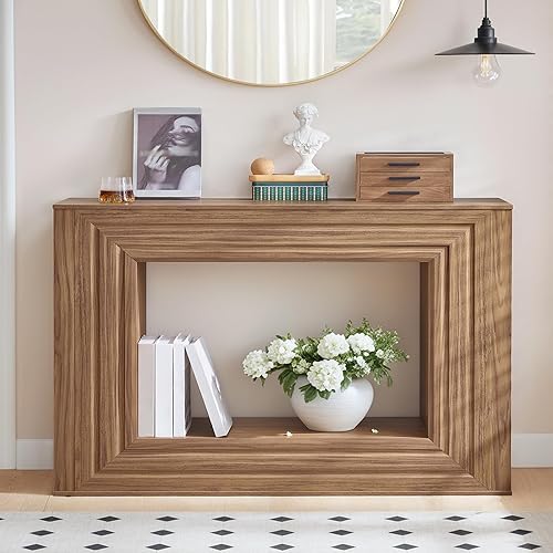 Miniatura 4 de HOOBRO Mesa consola de granja, mesa de entrada de 43.3 pulgadas, mesa de sofá, mesa detrás del sofá con estantería de almacenamiento lateral, mesa