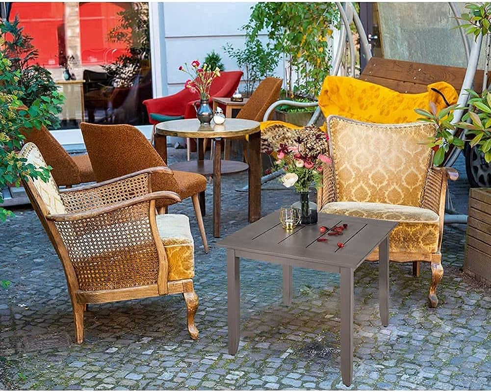 Love & Peace 24” Outdoor Patio Side Table Aluminum Square Coffee Tea Bistro Table Small Side End Outdoor Furniture Table, Slat Top, Tan : Patio, Lawn & Garden