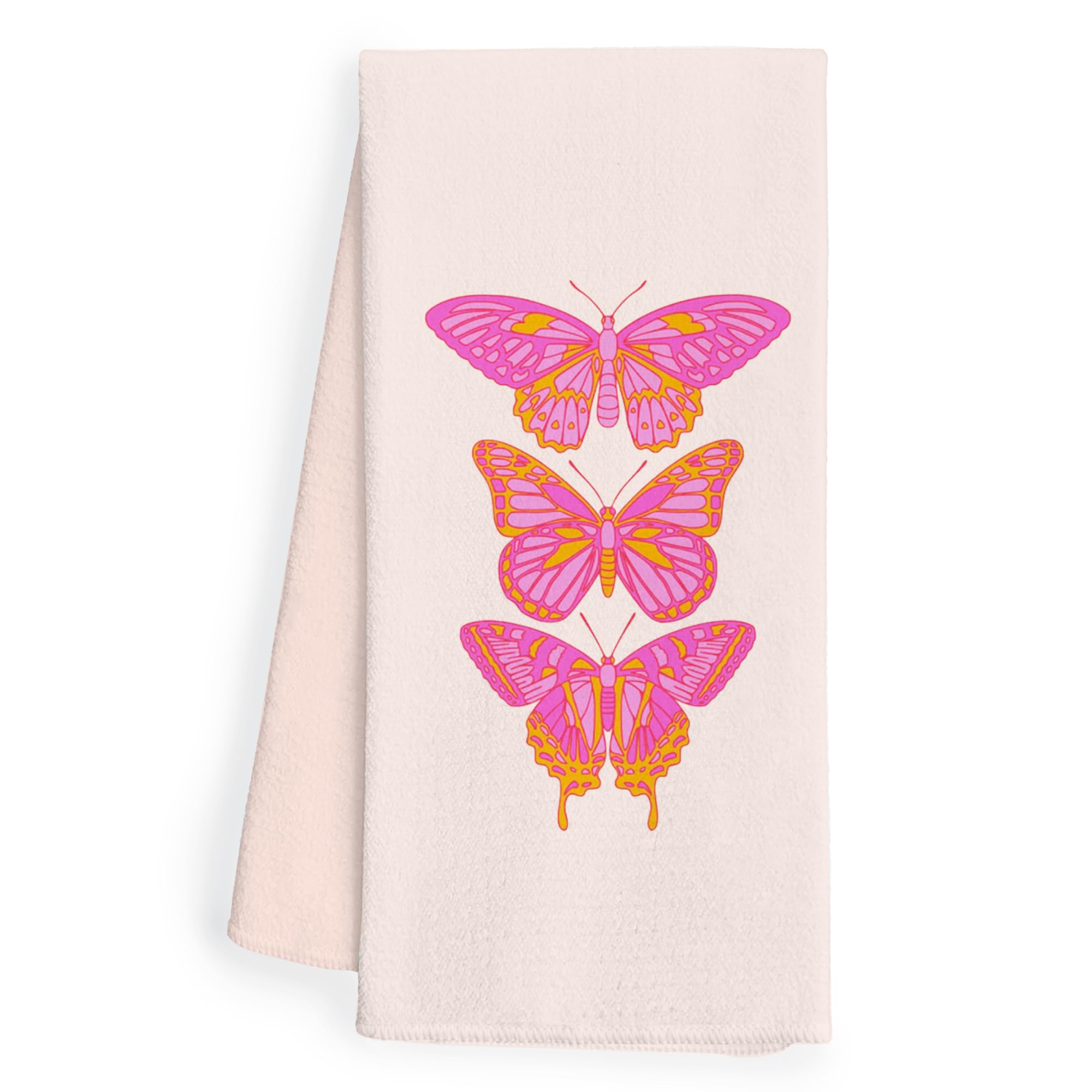WFSMFunky Pink and Orange Butterfly Kitchen Towels and Preppy Decor, 16x24 inches