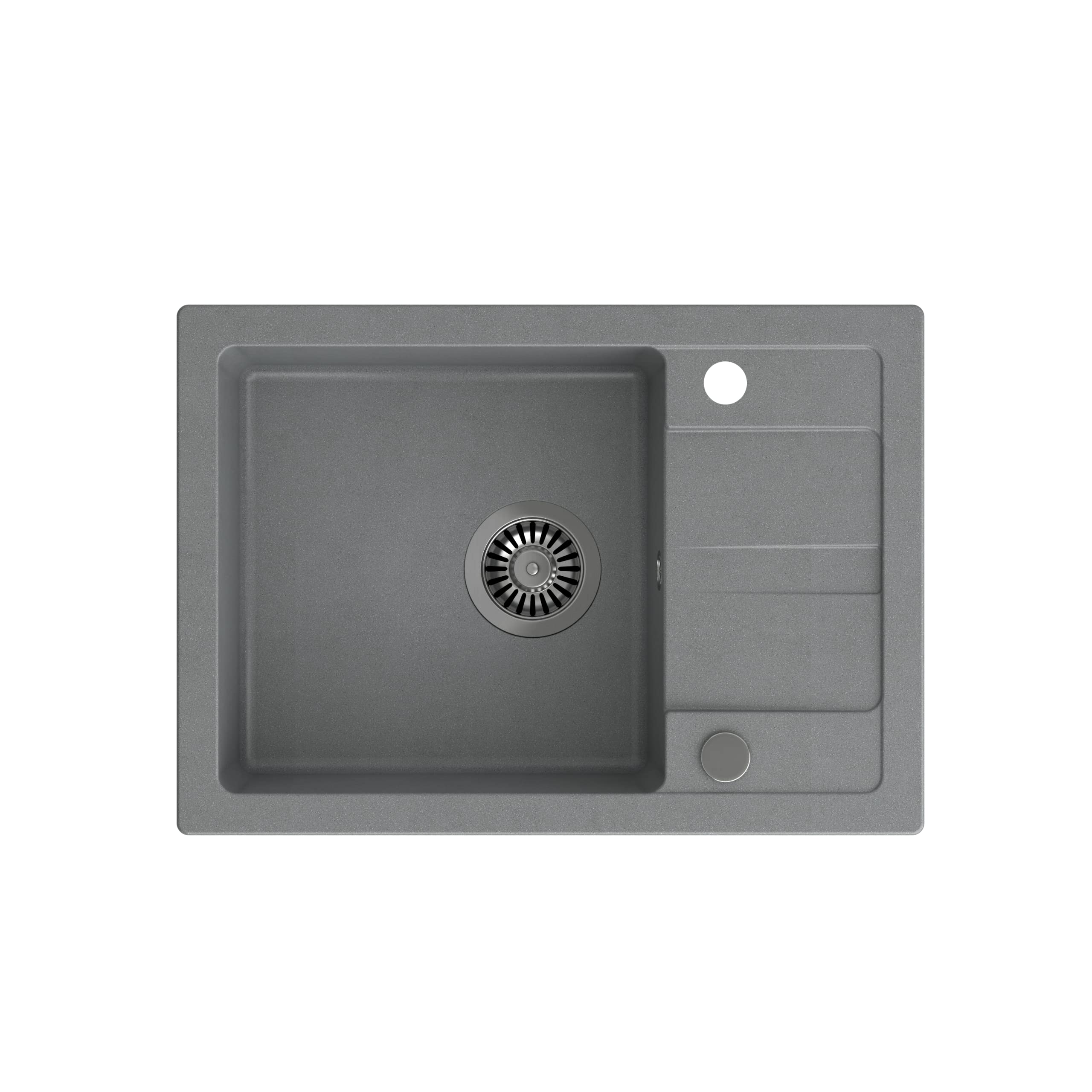 VBChome Fregadero con grifo gris 62 x 44 cm, granito, fregadero empotrado con tapa, superficie de goteo, reversible, fregadero de acero inoxidable compuesto + sifón.