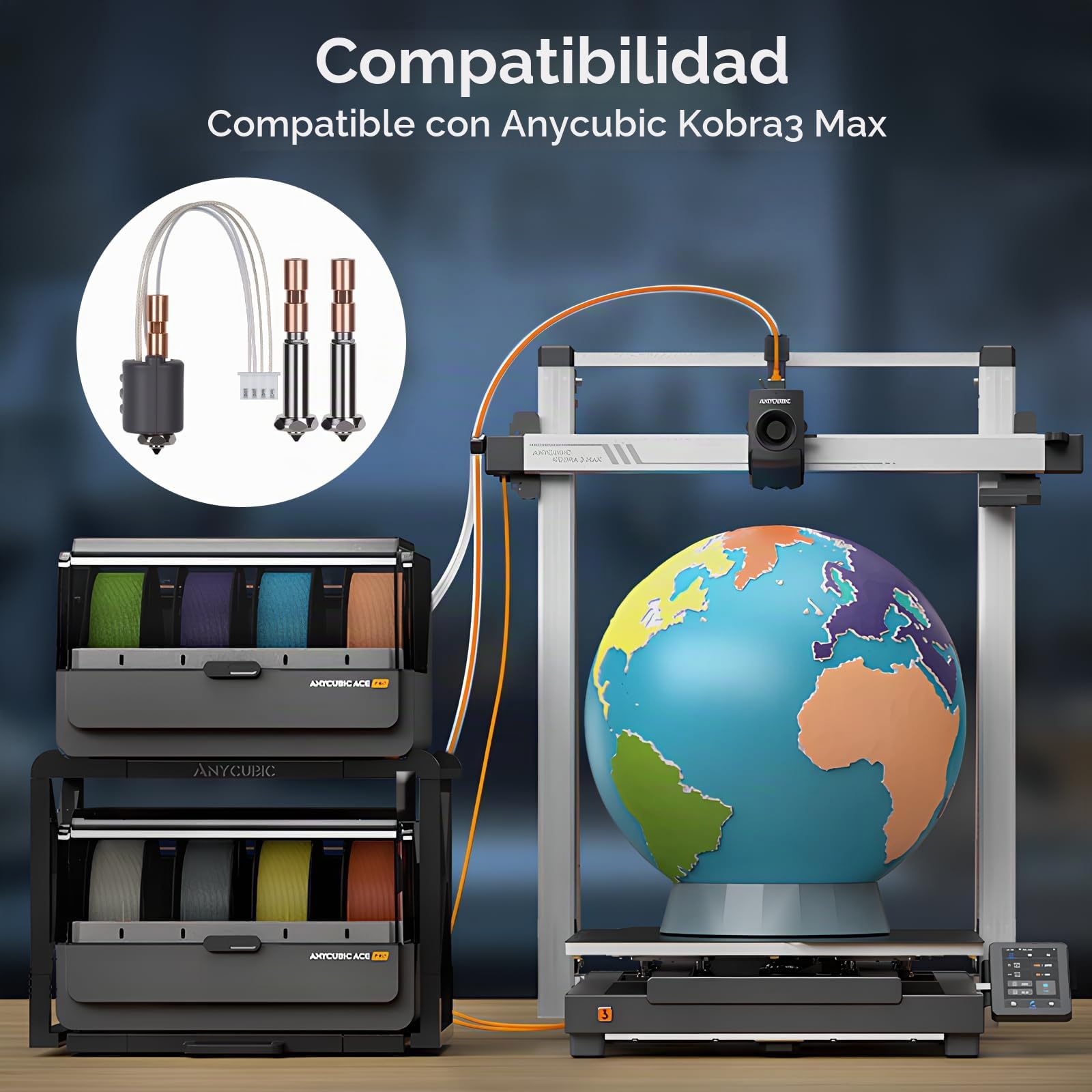 Actualización Kobra 3 Max Hotend Extrusor Bi-Metal de repuesto con 0.4/0.6/0.8mm Quick-Swap Boquillas de Acero Endurecido y Cubierta Silicona Compatible with Anycubic Kobra 3 Max/Combo Impresora 3D