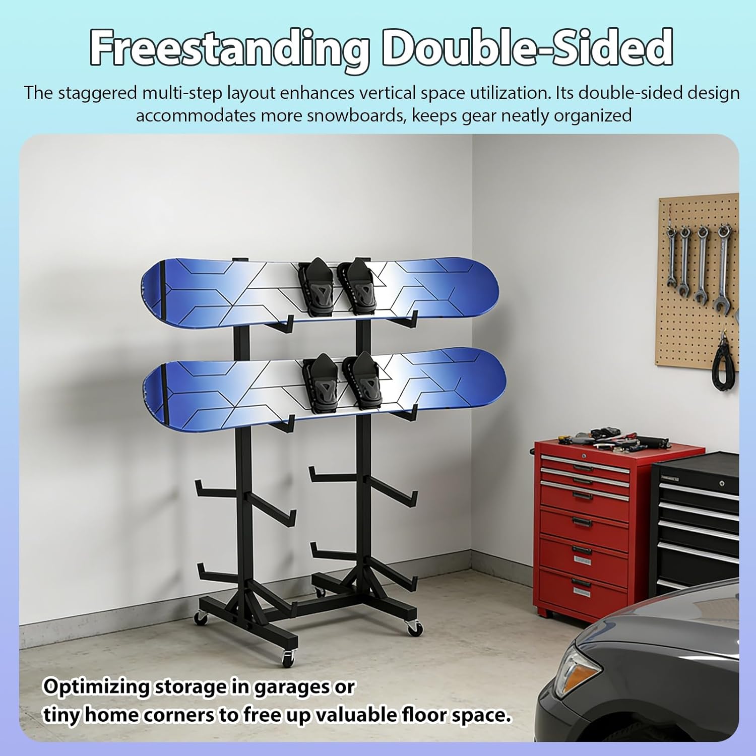 8/10-Layer Snowboard Rack for Garage, Floor Stand Skateboard Storage Holder Large Capacity, Lightweight Free-Standing Ski Organizer(10 Layer)