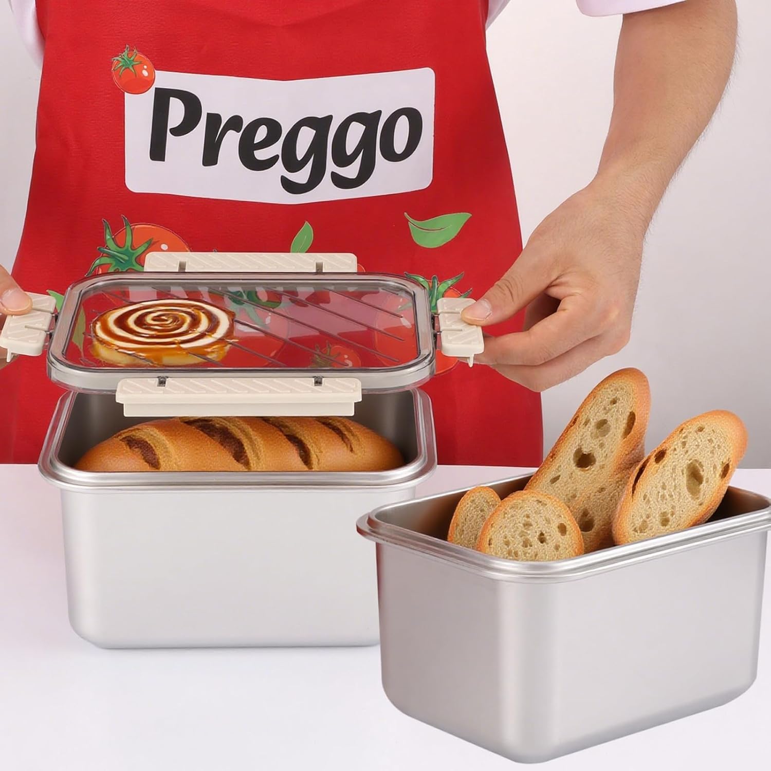 Bread Box for Homemade Bread, Time Recording Bread Storage Container with Lid, Airtight Fresh Bread Holder bin For Kitchen Countertop, Dishwasher Safe, 7.3x4.9x4.3 Inch - Image 7