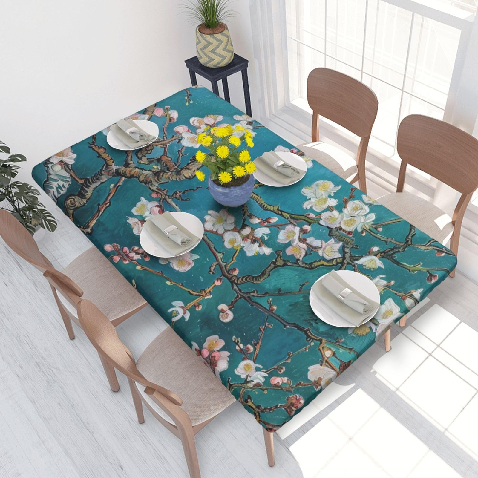 WPKJU Almond Blossom Printed Tablecloths 4ft Rectangular Table Covers Washable Polyester Decorative Table Cloth for Dining Table Picnic Wedding