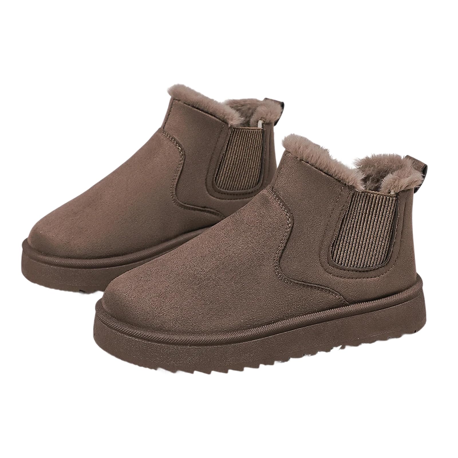 Womens Warm Fur Lined Winter Boots Cute Suede Ankle Boots Platform Chelsea Boots Slip On Chunky Ankle Booties