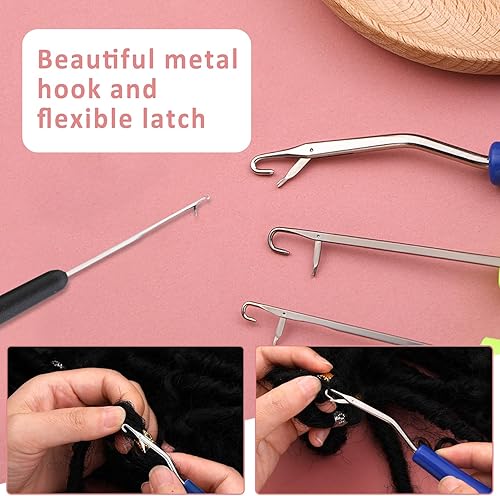 Miniatura 5 de Gancho de ganchillo para rastas, 48 herramientas de gancho de ganchillo para rastas, 6 agujas de ganchillo para rastas, gancho de cierre doblado de