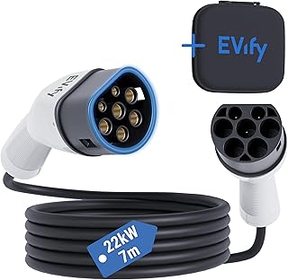 EVify Type 2 Charging Cable 22kW 7M 32A for Electric Car & Hybrid with Cable Bag • Cable 3 Phase for EV PHEV • Suitable for all E Cars Model 3 S X Y, ID3, ID4, ID5