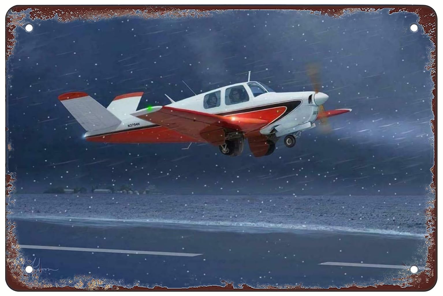 Airplane Beechcraft 35 Bonanza Military Aircraft Funny Metal Tin Sign Outdoor & Indoor Porch Wall Hanging Decoration 8x12 Inch