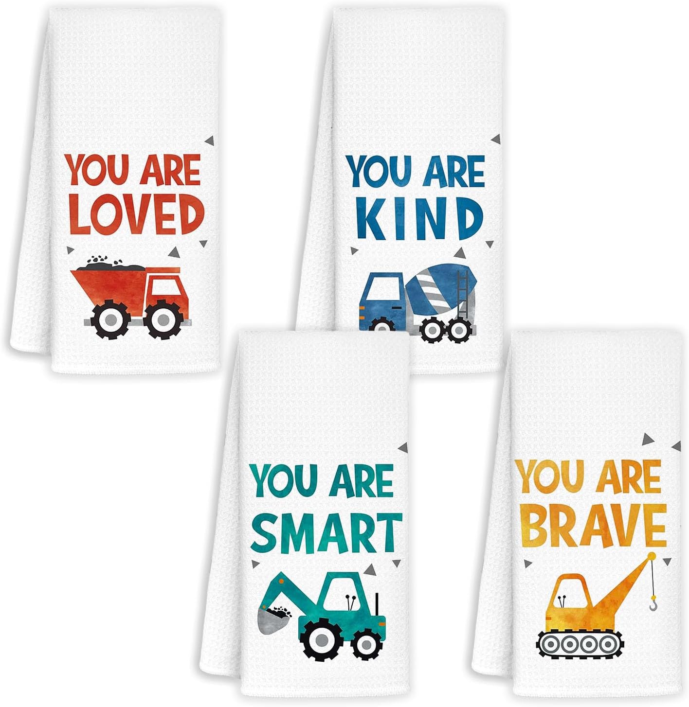 Jvpke Truck Kids Bath Towels for Kids Bathroom 16x24, Truck Wash Your Hands Bathroom Decor for Kid Toddler Boys Girls Sets of 4