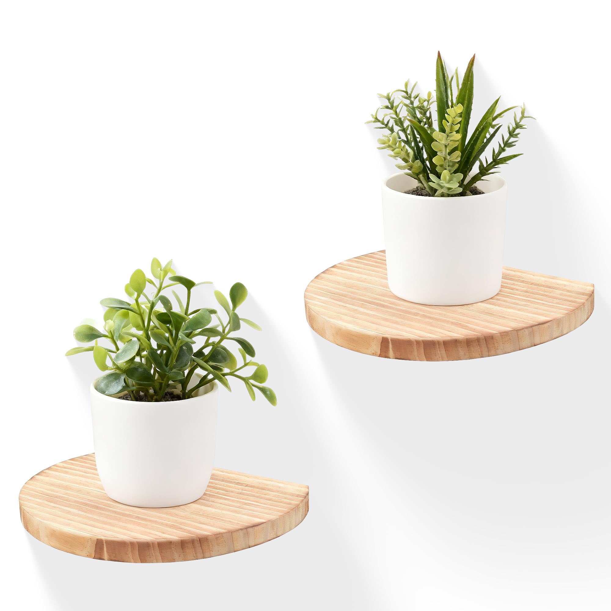 MIHORLIFE 19.3X15cm Wooden Round Floating Shelves, Compact Style Mini Wall Shelf for Small Objects, Hanging Wall Shelf Decoration for Bedroom, Living Room, Set of 2(Carbonized Black)