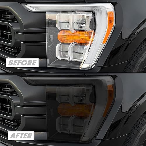 Miniatura 5 de SlickMod Tinte ahumado de vinilo precortado para faros delanteros Ford F150 2021-2023 (20% humo oscuro, 2. recortes de faros delanteros)