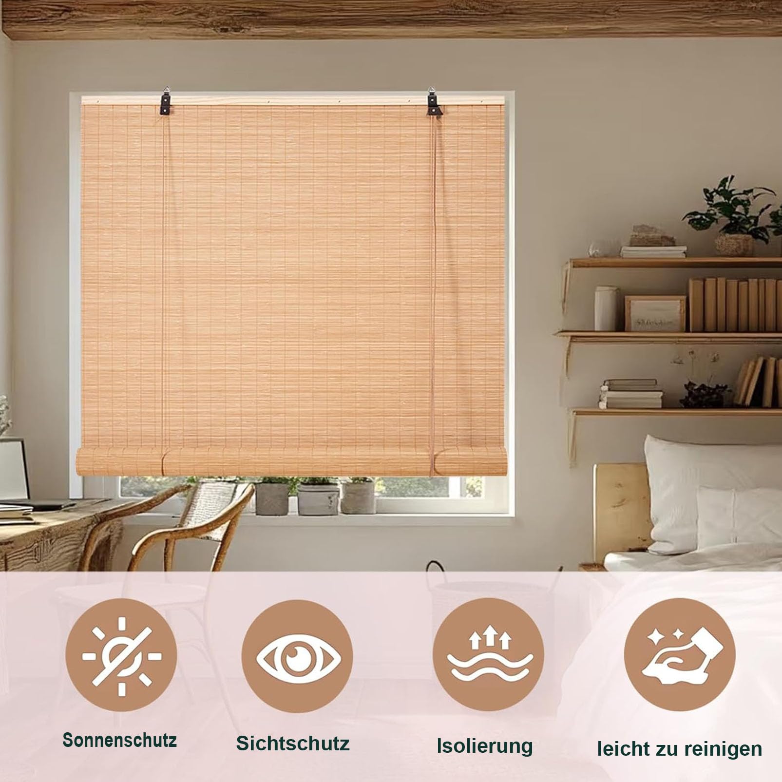 sur Mesure Store Venitien Bambou, Exterieur Store Occultant, Fenetre Tissé à La Main Facile à Installer Stores À Rouleaux Romains, avec Levage Bambou Occultant pour Patio/Jardin/Fenêtre