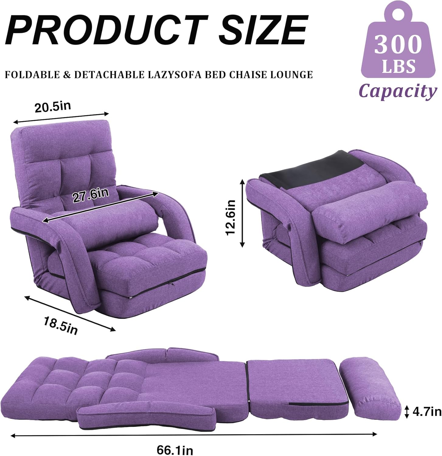 Adjustable Floor Chair for Adults with Back Suppor,5-Position Folding Lazy Sofa with Pillow, Gaming & Meditation Chair with Breathable Fabric - for Living Room, Bedroom, Office,Balcony (Purple)