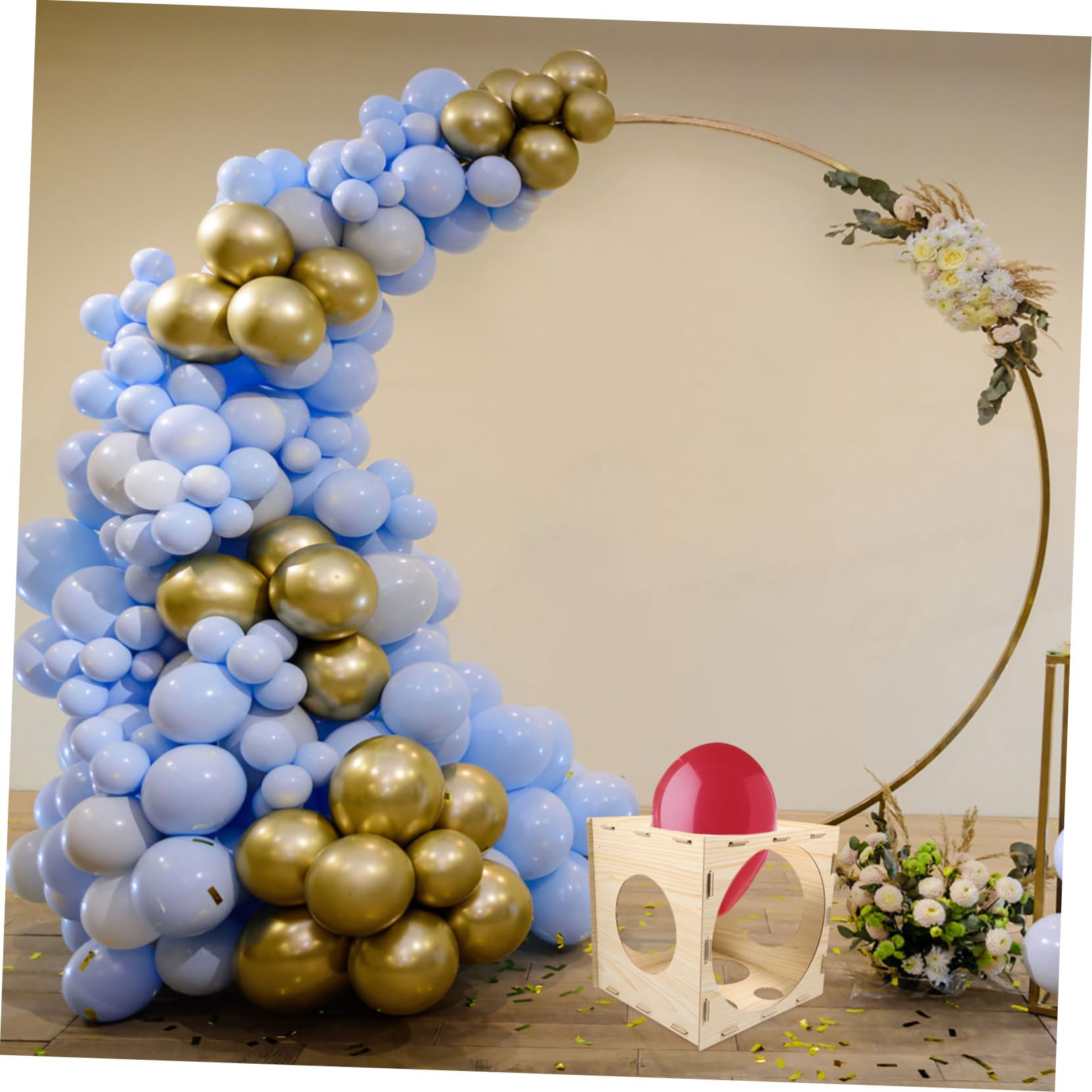 Caja Medidora de Globos de Madera y Marcador de Tamaño 9 Orificios Herramienta Sencilla y Fácil de Montar para Fiestas y Celebraciones