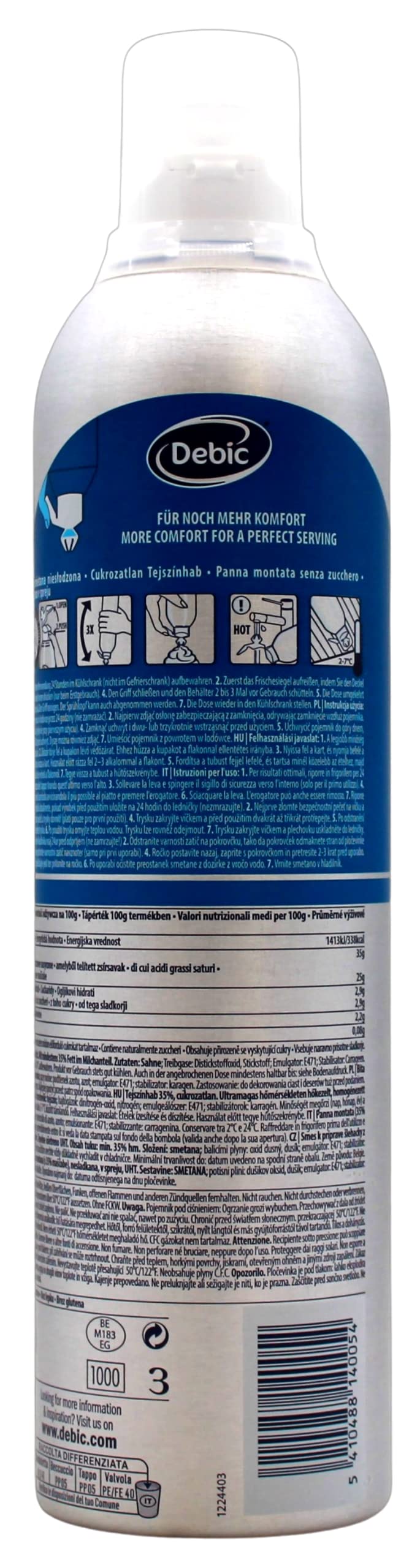 Debic Sprühfertige Profi-Schlagsahne ungesüßt, 6er Pack (6 x 700ml)