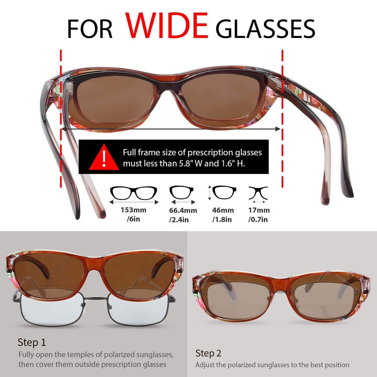 Gafas de sol polarizadas de alta definición para gafas - Funda de cuero para lentes, F3 Marrón/Estampado De Flores Florales 6