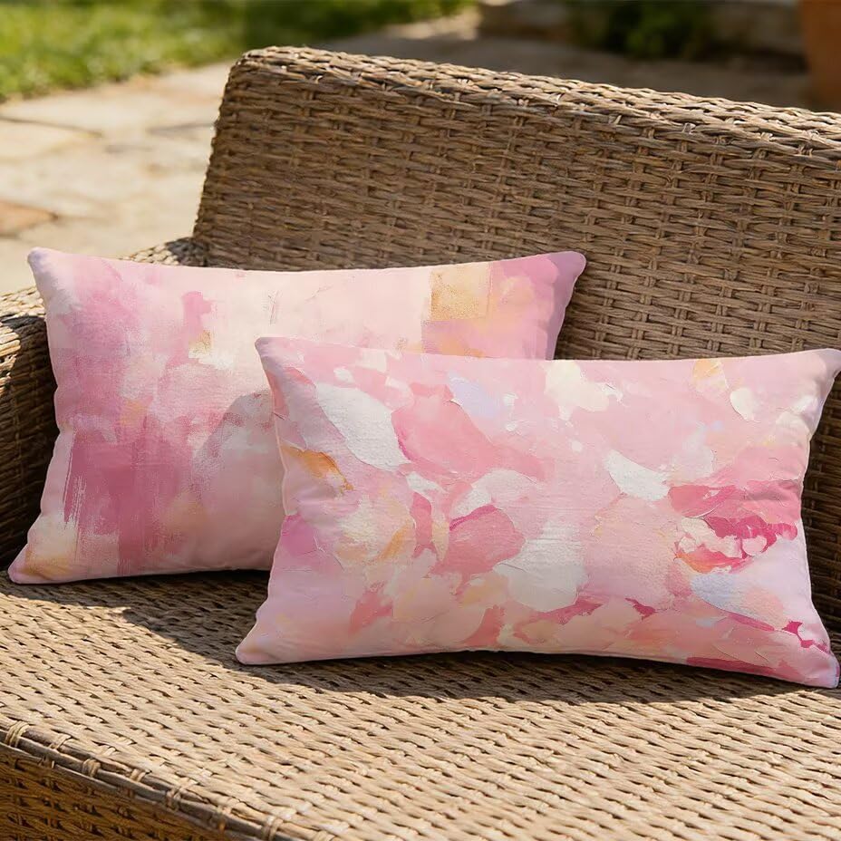 Housse de coussin de jardin aspect lin 70x90 rectangulaire imperméable rose