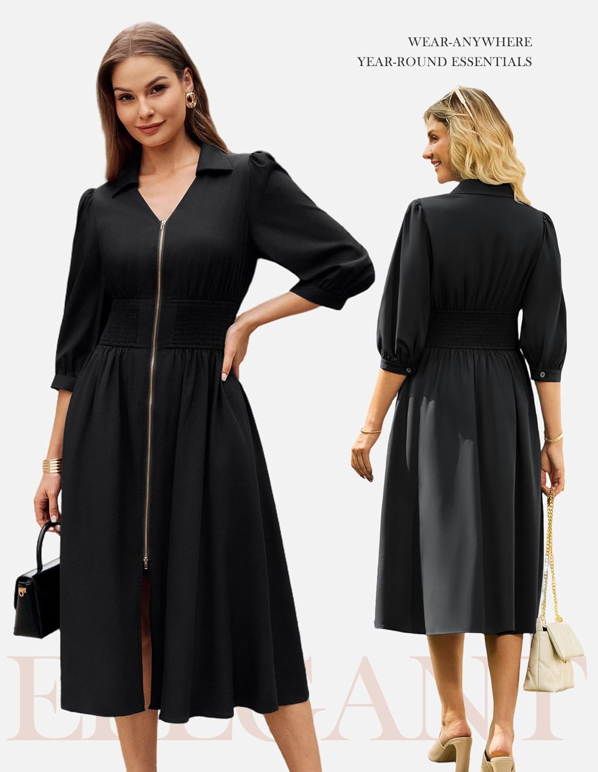 GRACE KARIN Womens Summer Midi Dress 2026 A Line Business Office Work Dresses Fit and Flare 3/4 Sleeve Dress with Pockets - Image 4