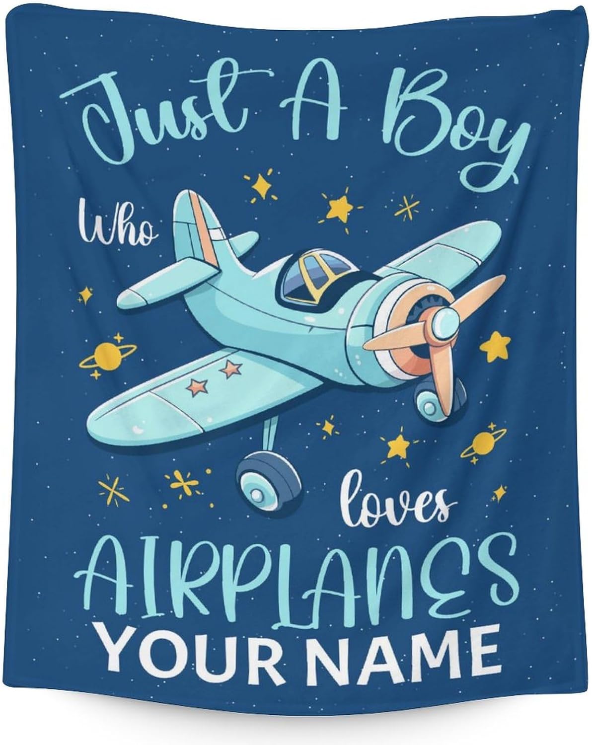 Personalized Airplane Blanket for Boys - 60x80 Inches Soft Fuzzy Cozy Blankets Gifts for Kids Adults - Blue Plane Throw Blanket for Couch, Living Room & Bed