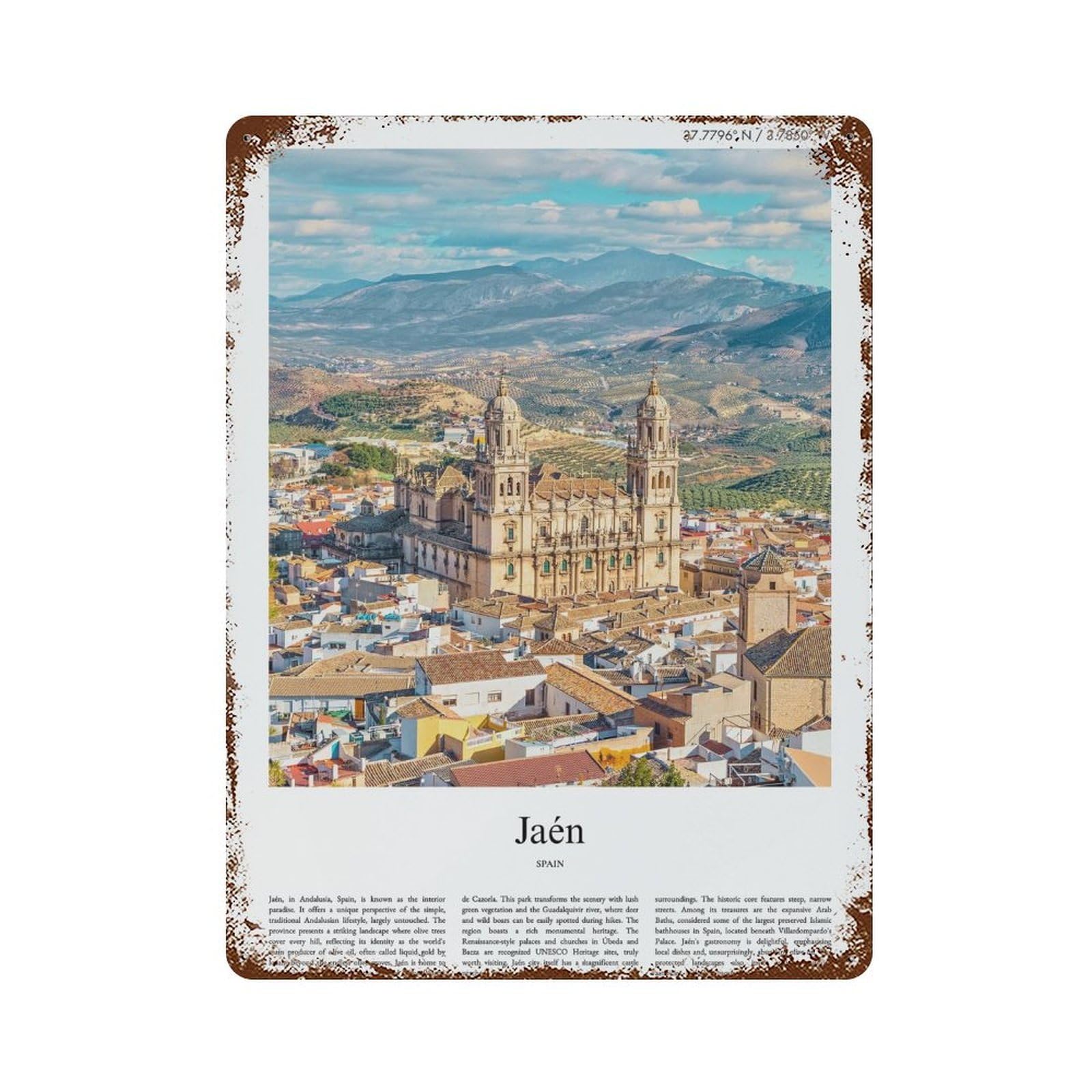 xiaoxiaoshen Jaen Spain City Scenery Wall Decor Art Metal Tin Poster Modern Home Decor Art Home Bar Shop Decorations Vintage Sign 40x30cm