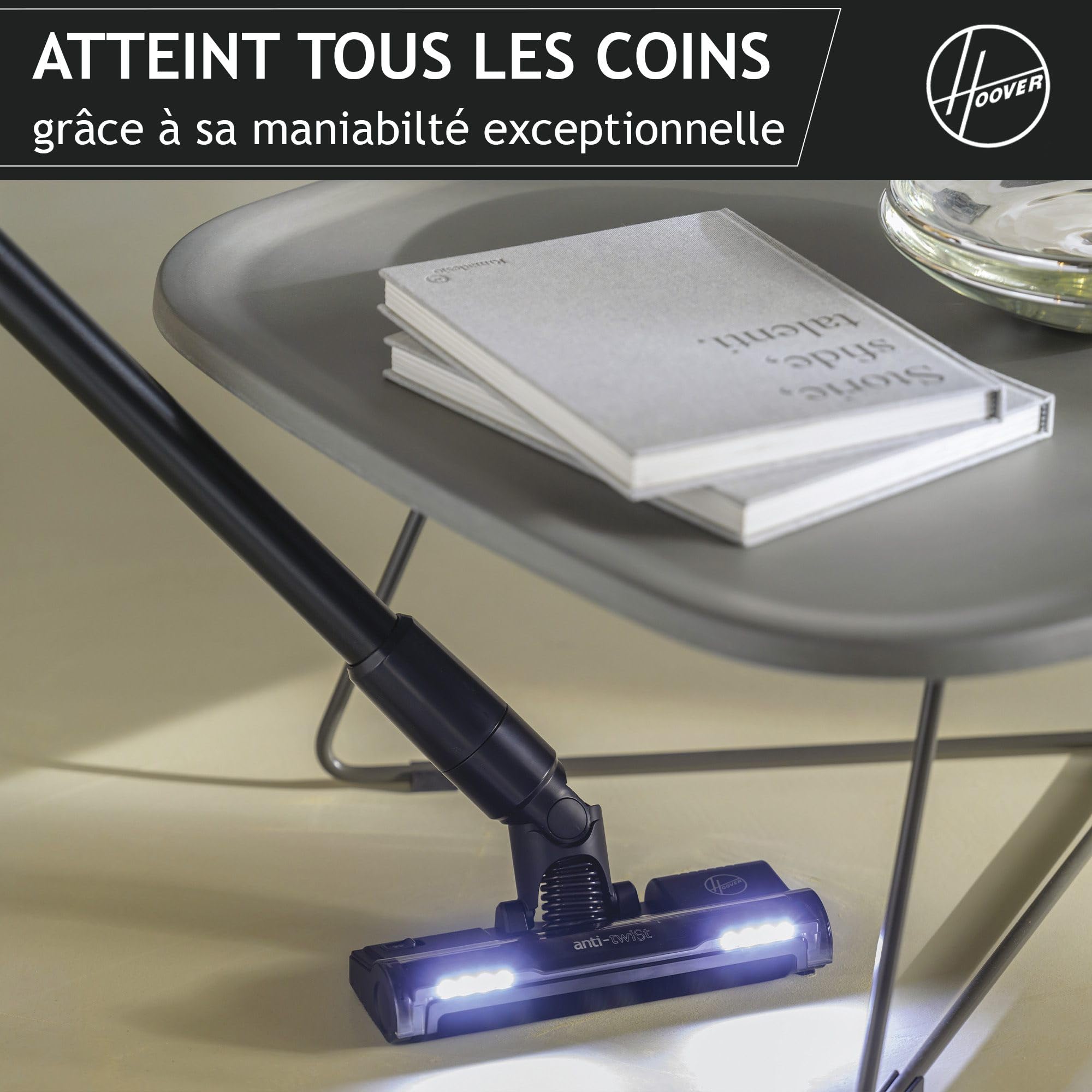 Hoover Ultra-léger HF201P Aspirateur Balai sans Fil, Turbobrosse Spécial Animaux, Technologie Ultra Compact x3, 1L, Puissant 50AW, 40 Min, Brosse Sols durs Anti-Twist, Eclairage LED, Noir & Ver