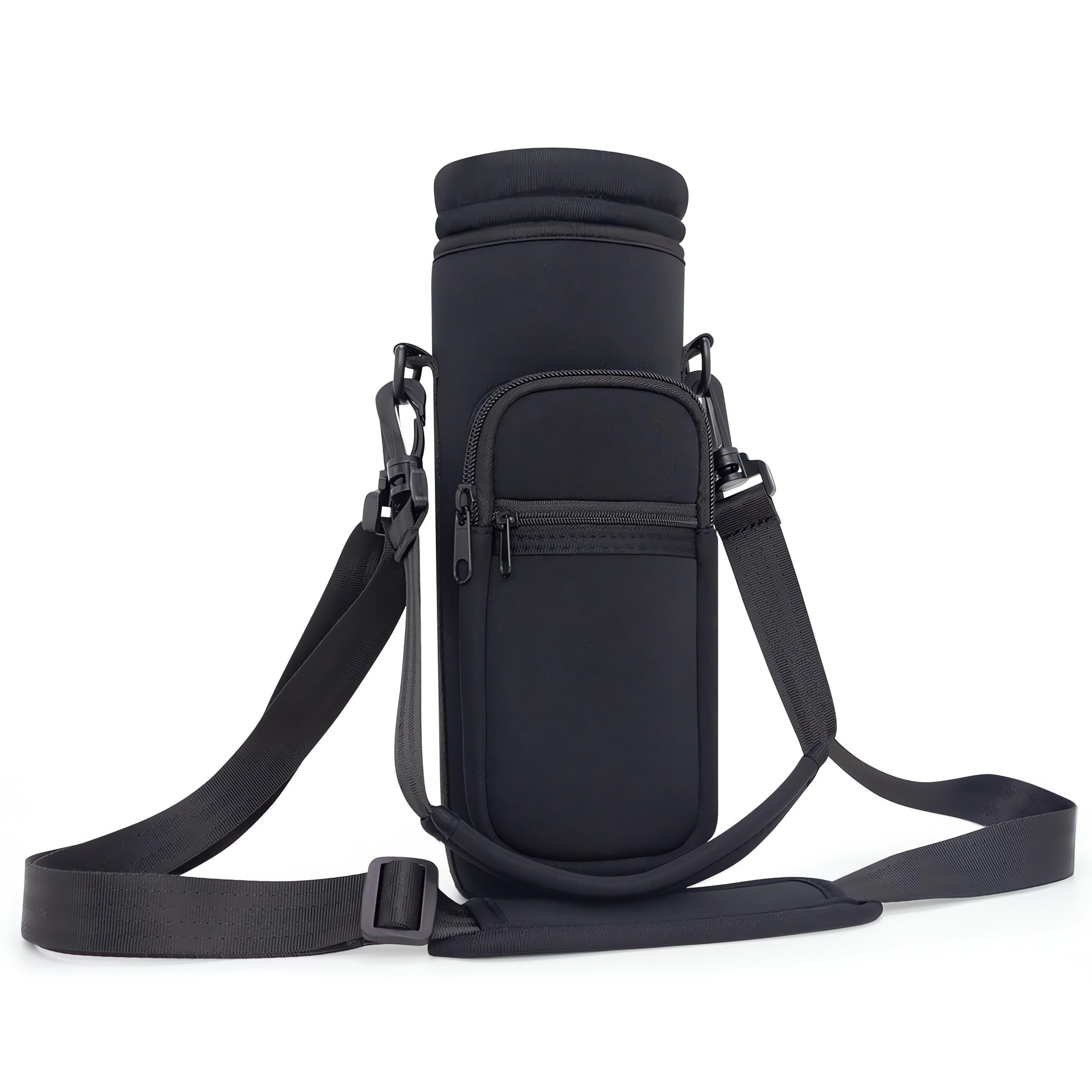 CALACH Water Bottle Carrier Bag with Strap, 40oz Water Bottle Pouch Holder Sling Bag with Phone Pocket Water Bottle Sleeve for Walking Hiking Travelling (Black, 40oz)