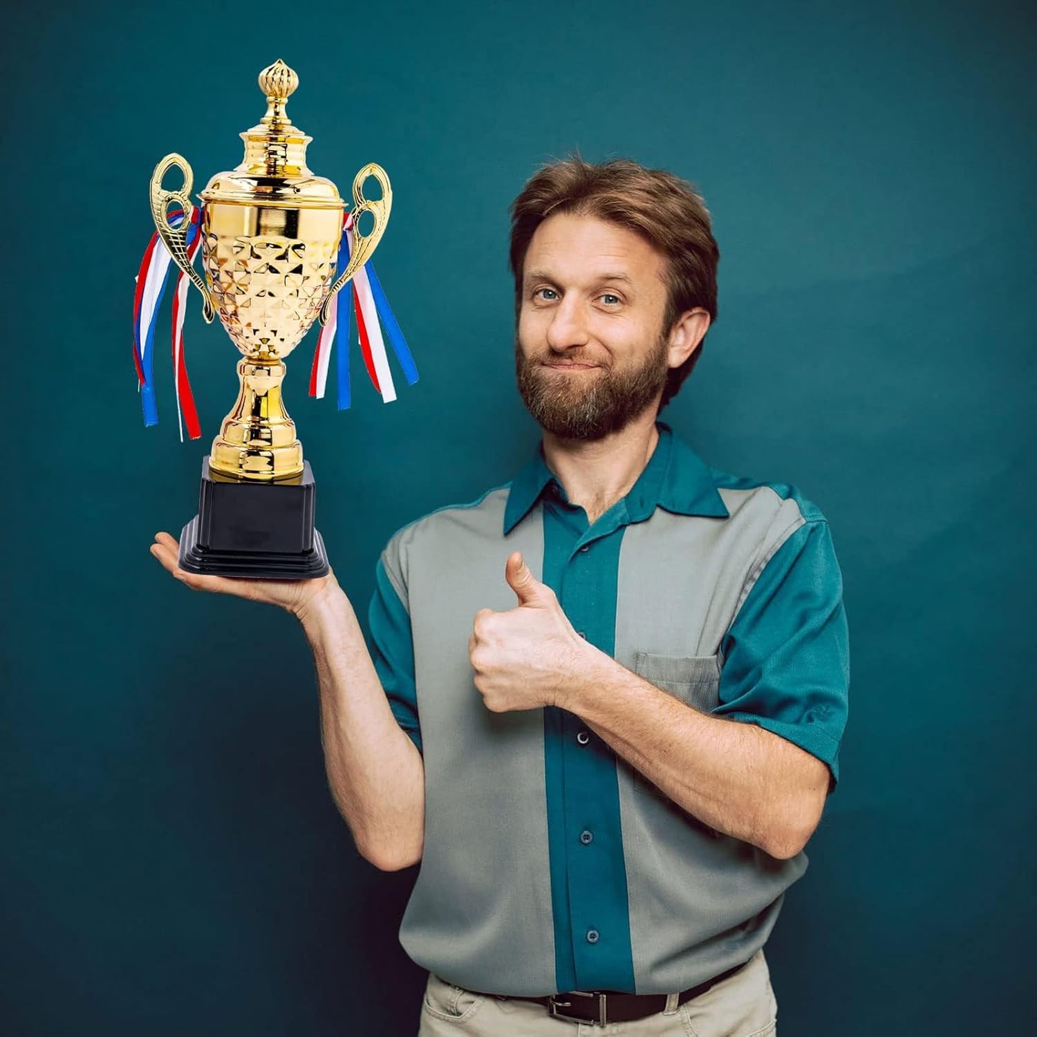 Malloom Grande coupe dorée avec couvercle de 35 cm, trophée gagnant pour des souvenirs personnalisés, prix d'or pour le sport, les tournois, les compétitions