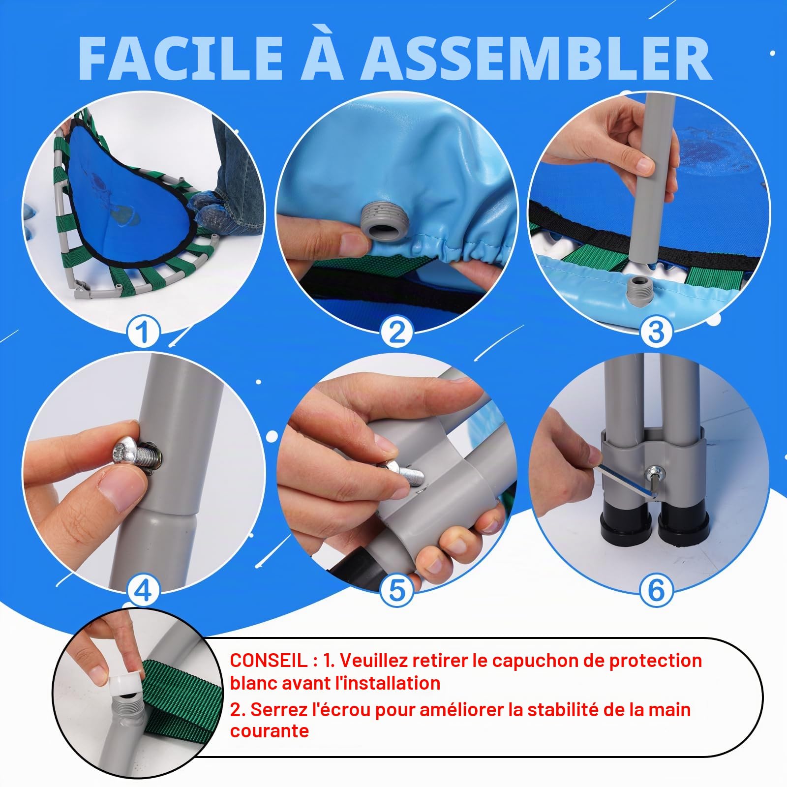 Trampoline Pliable de Fitness D'intérieur Pour Enfants, Adapté Aux Enfants de 3 ans,Idéal Pour le Fitness en Intérieur,en Extérieur et Dans le Jardin.Sa Capacité de Charge Maximale est de 120kg (Bleu)
