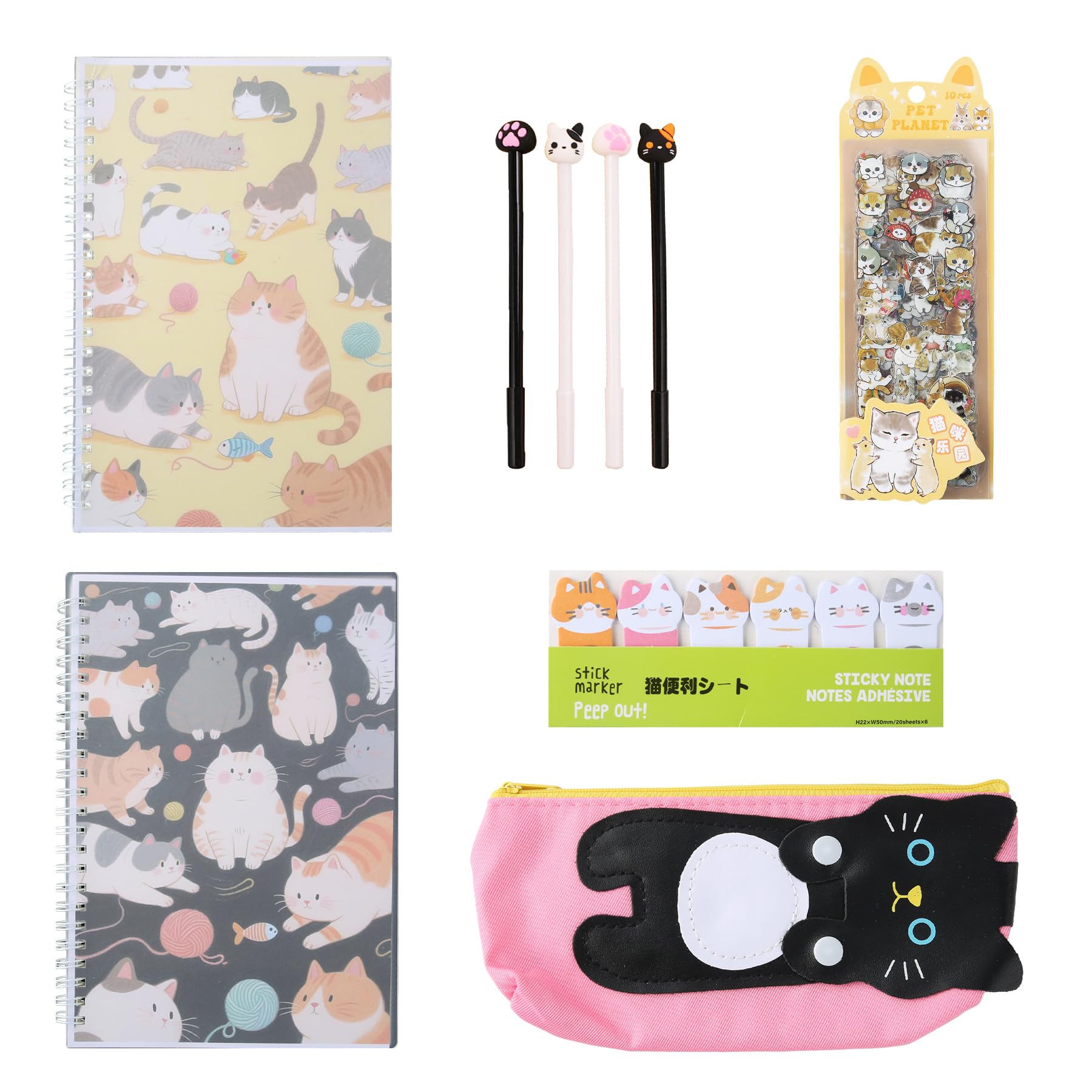 Cat Stationery Set - Cat Notebook, Cats Stationery, with Pens, for Cats Lovers Home, Notebooks, Stickers, Sticky Notes, Pencil Case, Cat Stuff, for Students School Office Supplies, Birthdays Gifts