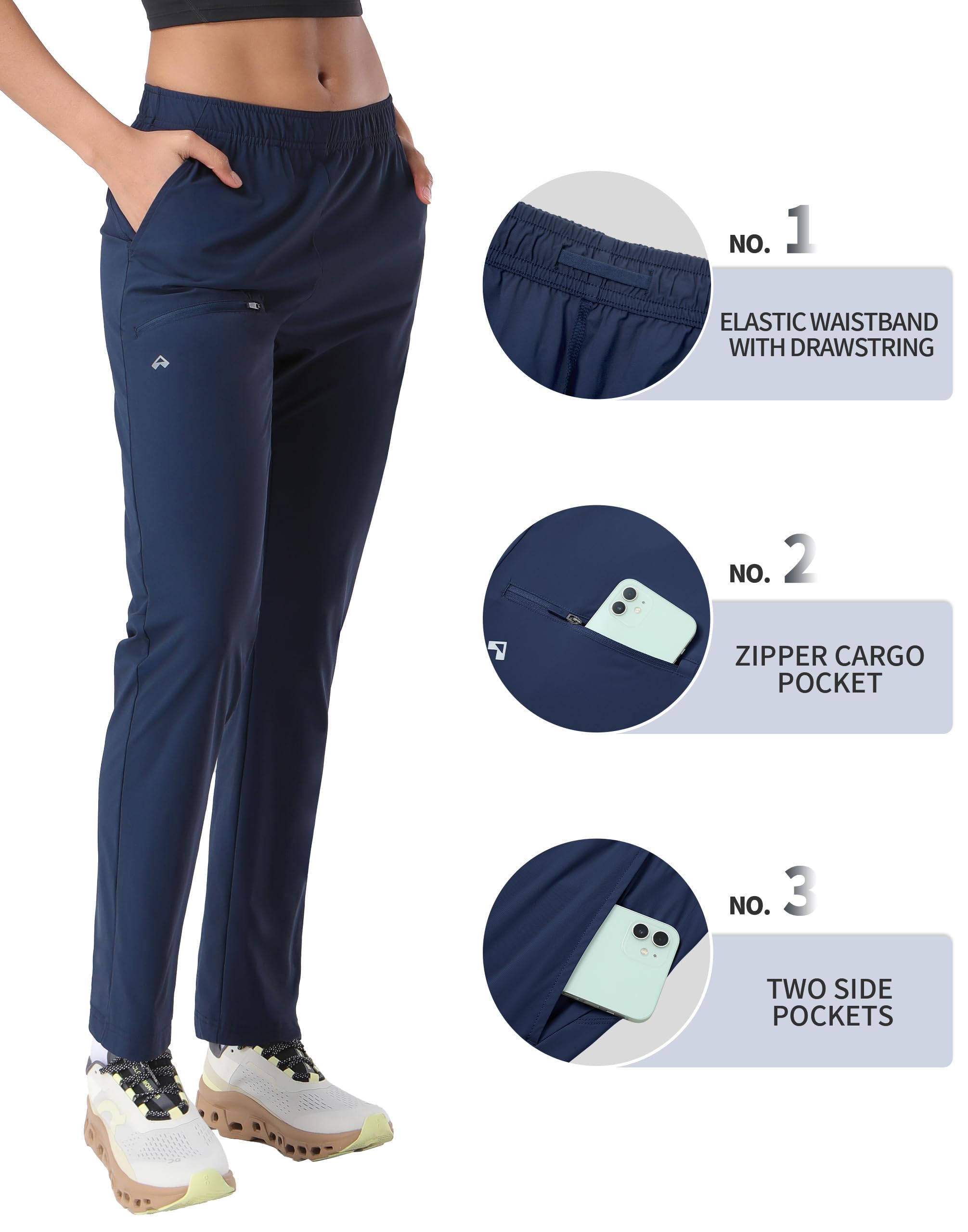 Pioneer Camp Pantalon de randonnée pour femme UPF 50+ taille élastique avec cordon de serrage ultra extensible et léger pour l'extérieur