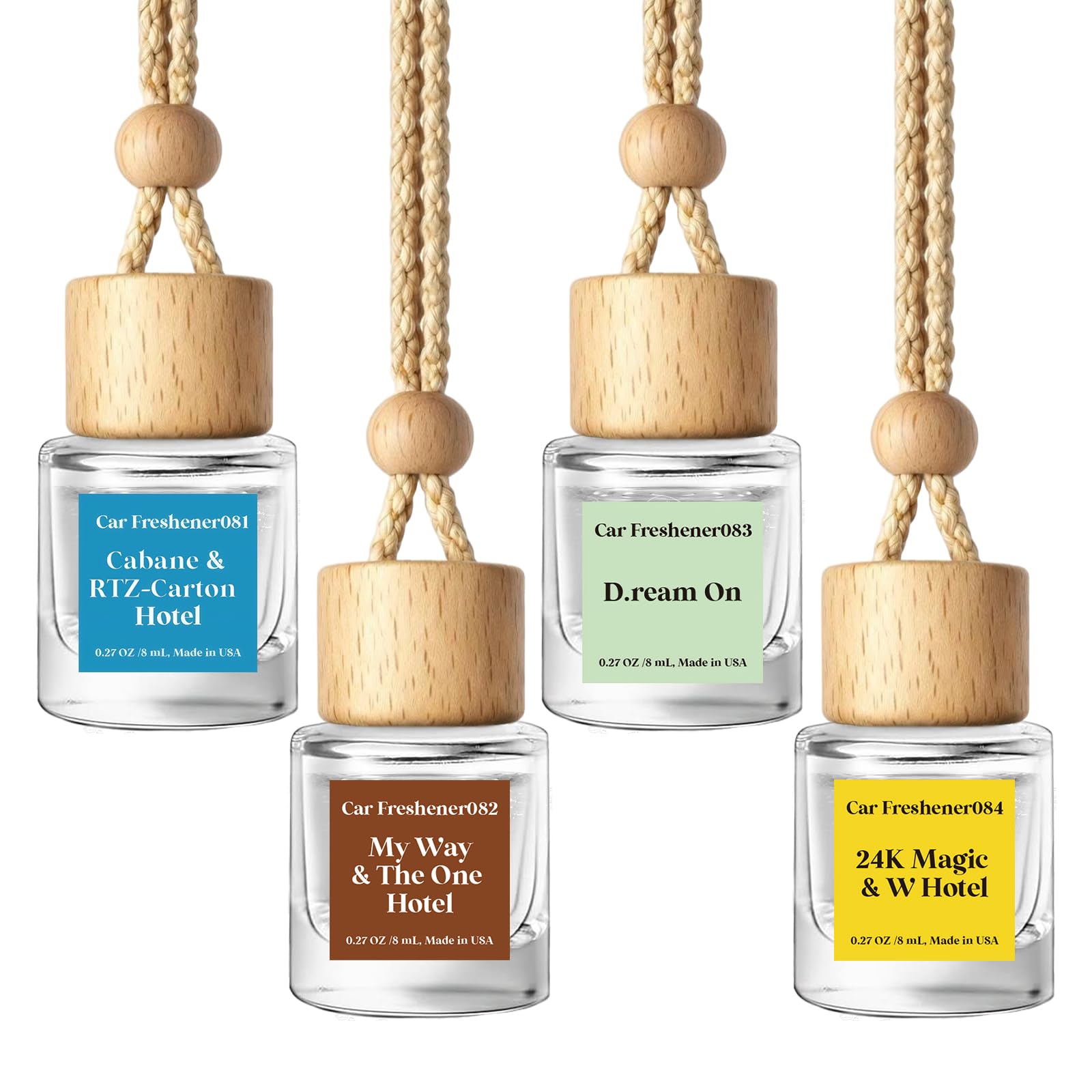 HoogaLife Car Air Freshener Diffuser 4 Pack Hanging Car Freshener for Women - 24.K Magic & W. Hotel ＆ Cabane & Rltz. CarIton Hotel ＆ Droam 0n & Westln Hotels ＆ M.y Way & The 0ne Hotel Fragrance Oil Gift Packaging 4