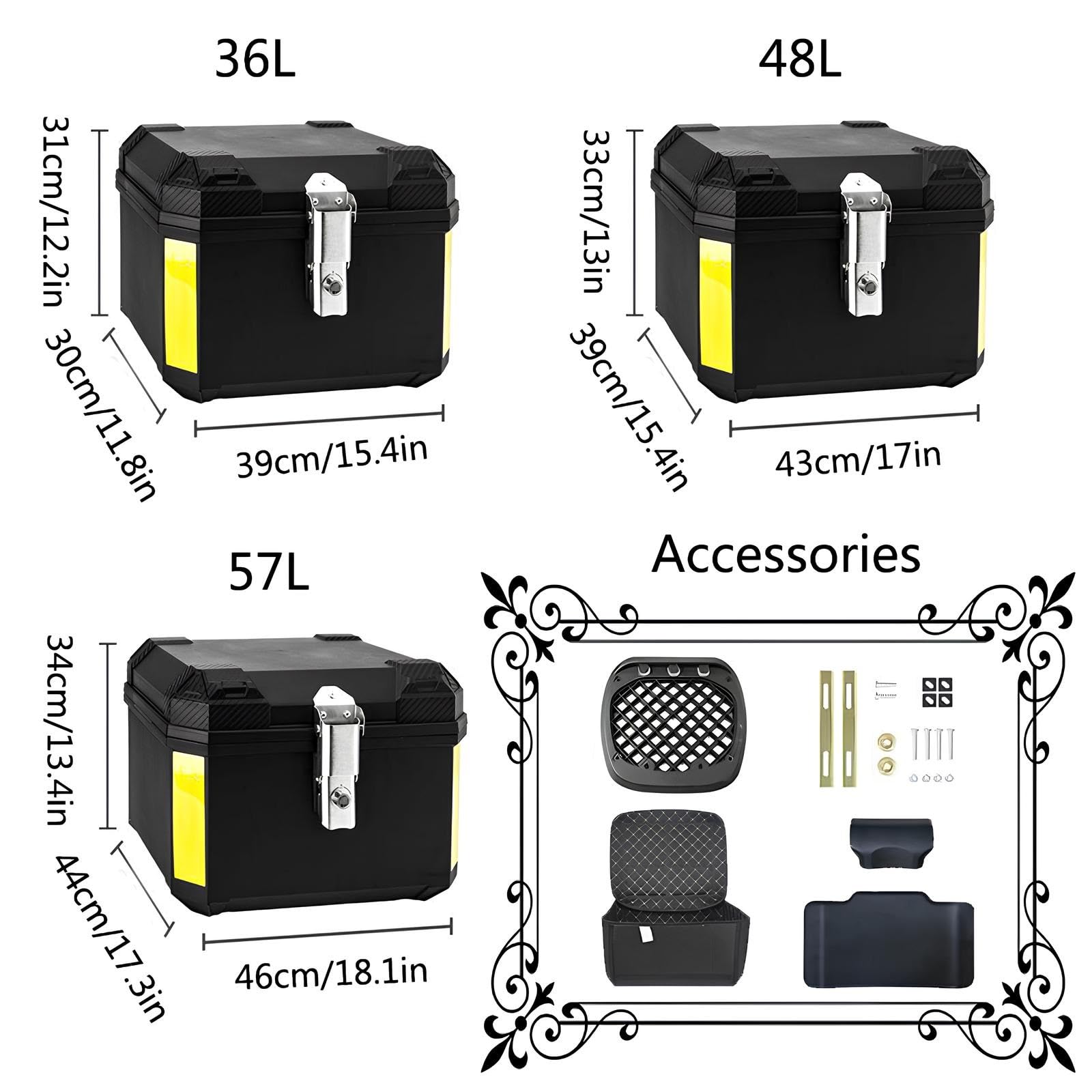 Baúl para Moto Portacascos 36/48/57L, para Uso Diario Y Desplazamiento Urbano, Impermeable, con Cerradura De Seguridad Y Fácil Instalación(57L)