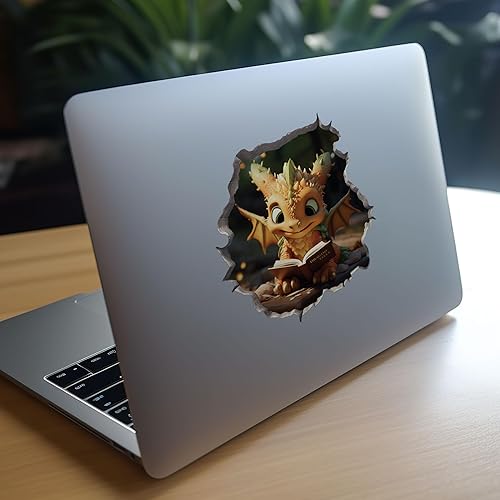 Miniatura 8 de Calcomanía de dragón leyendo en el agujero de la pared, adhesivo de pared con agujero de ratón con efecto 3D