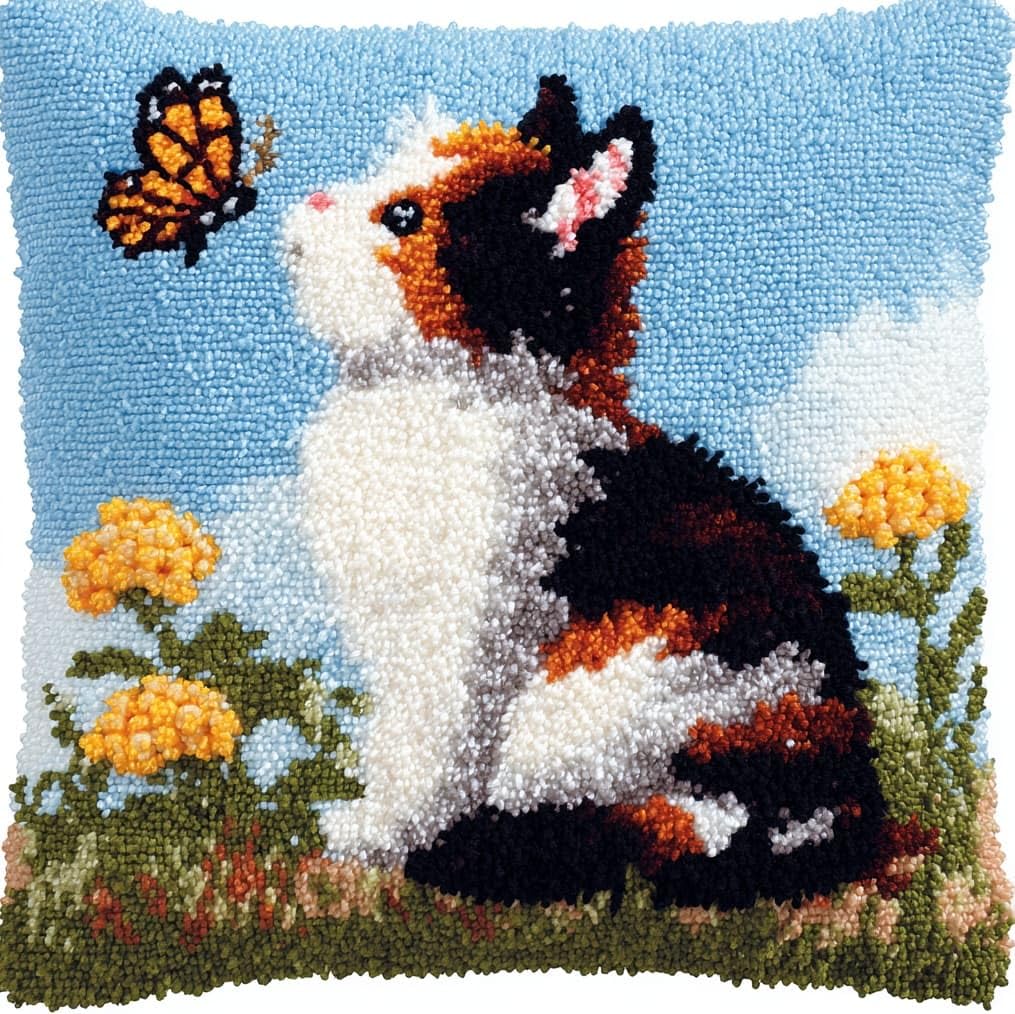 AxiangziK Latch Hook Cushion Kits for Adults,Cats and Butterflies