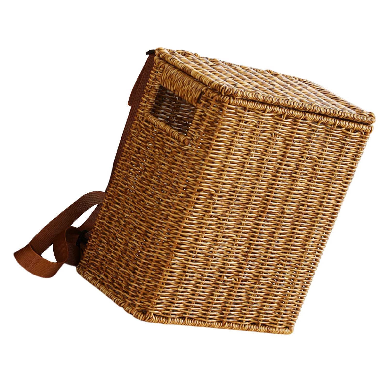 Cesto Portaoggetti in Rattan Alto e Stretto con Coperchio