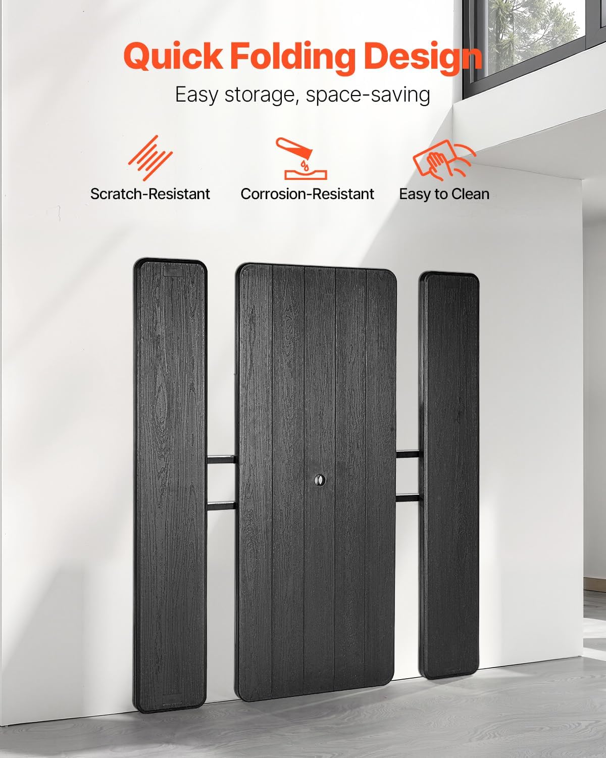 VEVOR Foldable Picnic Table, 6 FT Folding Picnic Tables with Benches, Steel Outdoor Bench Set with Umbrella Hole, Large Outside Dining Table for Patio Garden Yard Poolside (Black)