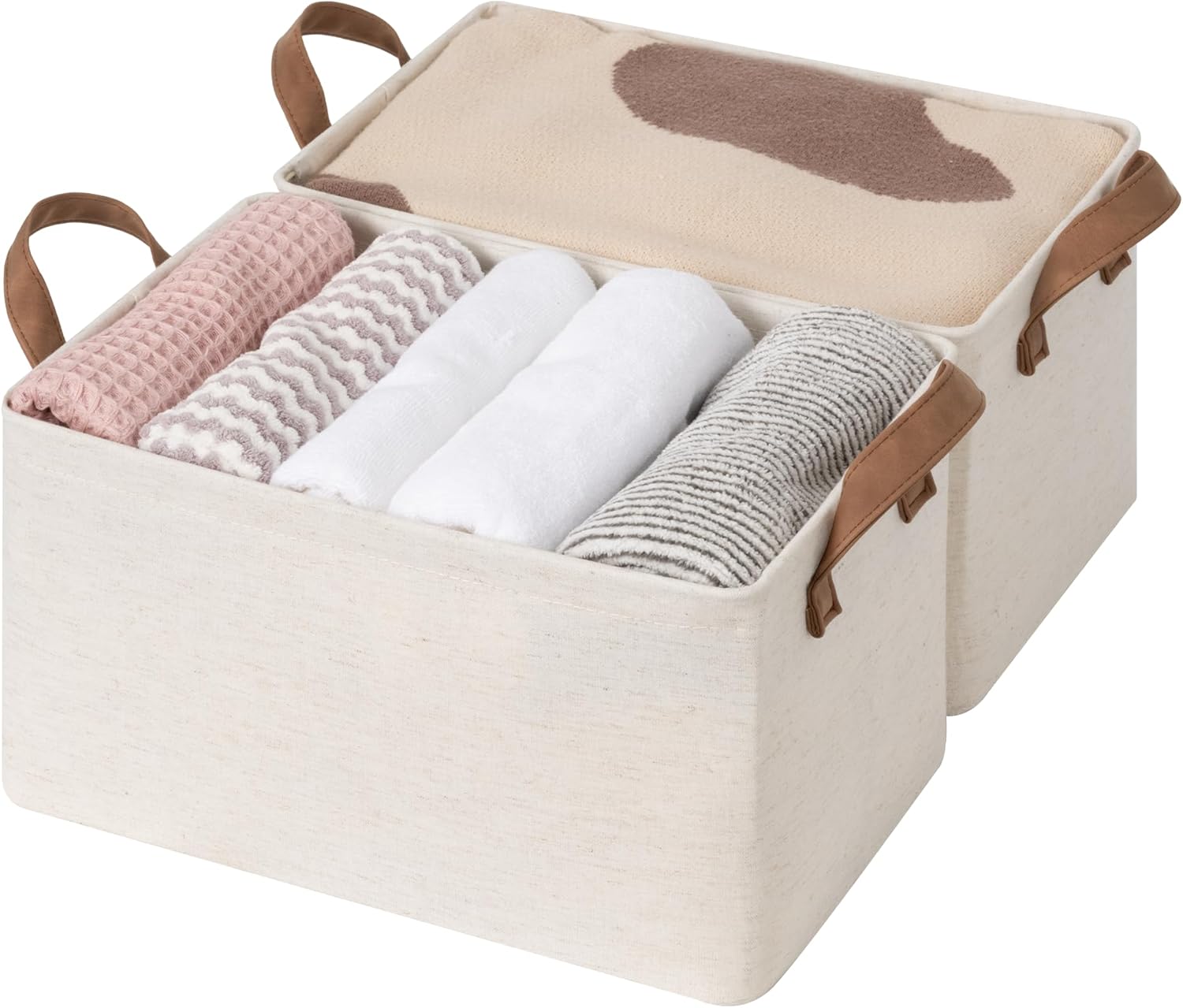 StorageWorks Storage Bins, Shelves Baskets for Organizing, Fabric Closet Organizers with Handles, Metal Frame, Beige?Cotton-linen?, 2-Pack Beige?Cotton-linen? 14 ¾" L x 10 ¼" W x 8 ¼" H