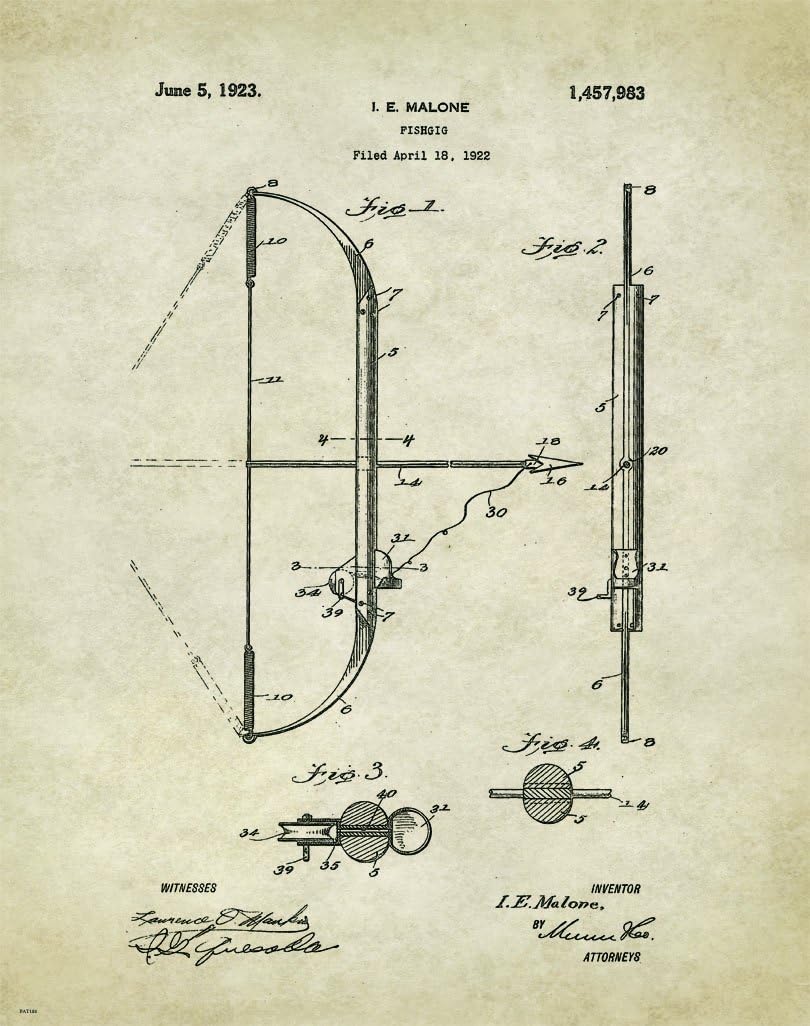 Amazon Com Bow Fishing Fish Arrow Archery Hunting Patent Poster Art Print Reproduction 11x14 Wall Decor Pictures Posters Prints