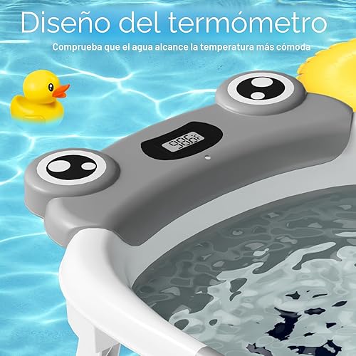 Miniatura 4 de Bañera para bebé, bañera plegable para recién nacidos de 0 a 24 meses con cojín suave y termómetro, bañera portátil de viaje para recién nacidos