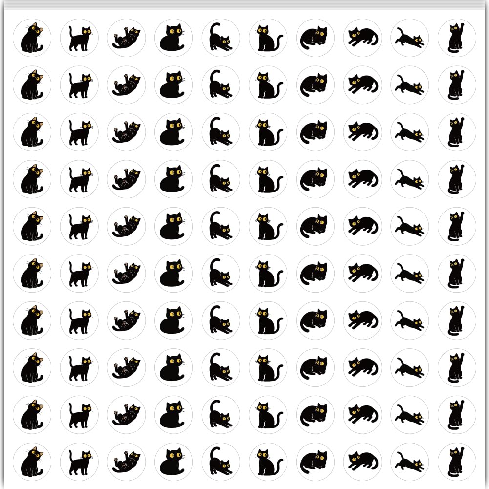 PRESSINART 500Pcs 5 Sheets Black Cat Planner Stickers 0.5 Inch Mini Calendar Sticker Cat Self Adhesive Waterproof Decals for Journal Envelope Scrapbooking Activities Scheduling Party Marking Decor