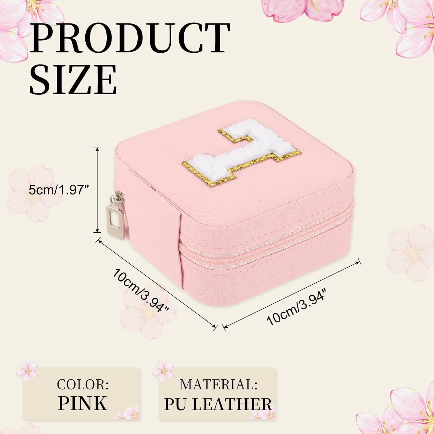 PATIKIL Travel Jewelry Case, Initial Jewelry Box Small Travel Organizer with Mirror for Women Rings Earrings Necklaces Bracelets, Pink (Letter L)