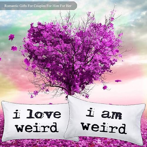 Miniatura 3 de Funda de almohada con texto I Love Weird and I am Weird Pares para parejas ideal como regalo de Navidad aniversario boda compromiso día de San
